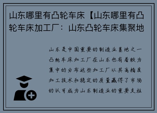 山东哪里有凸轮车床【山东哪里有凸轮车床加工厂：山东凸轮车床集聚地，探寻高精度加工技术的新动力】